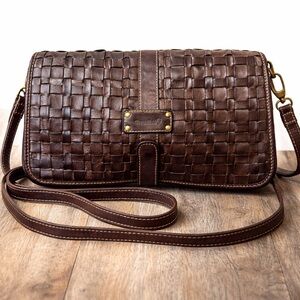 Cappelletti Italian Leather Woven Crossbody Bag Brown Handcrafted Boho Artisan